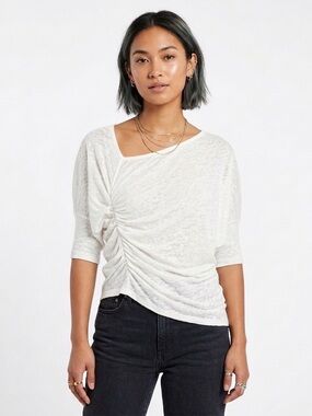 David Lerner White Ruched Asymmetric Draped Tunic XS